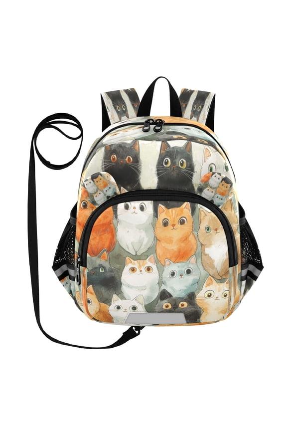 Adorable Ear-Print Backpack with Reflective Strip and Anti-Lost Leash Adjustable Shoulder Straps Mini Travel Backpack Cartoon Cute Cats