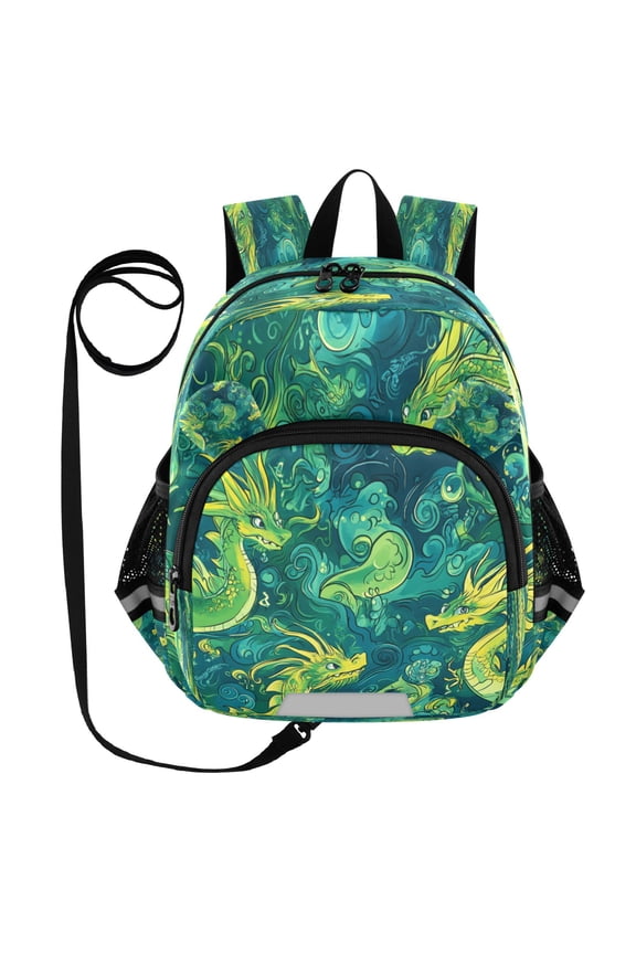 Adorable Ear-Print Backpack with Reflective Strip and Anti-Lost Leash Adjustable Shoulder Straps Mini Travel Backpack Cartoon Dragons