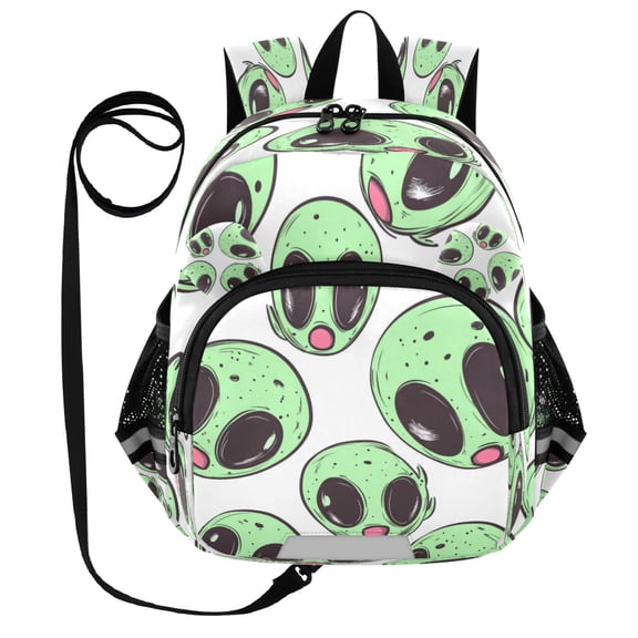 RMDQTR Adorable Ear-Print Backpack with Reflective Strip and Anti-Lost Leash Adjustable Shoulder Straps Mini Travel Backpack Cartoon Green Aliens