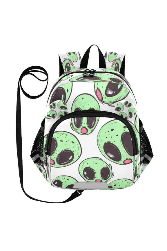Adorable Ear-Print Backpack with Reflective Strip and Anti-Lost Leash Adjustable Shoulder Straps Mini Travel Backpack Cartoon Green Aliens