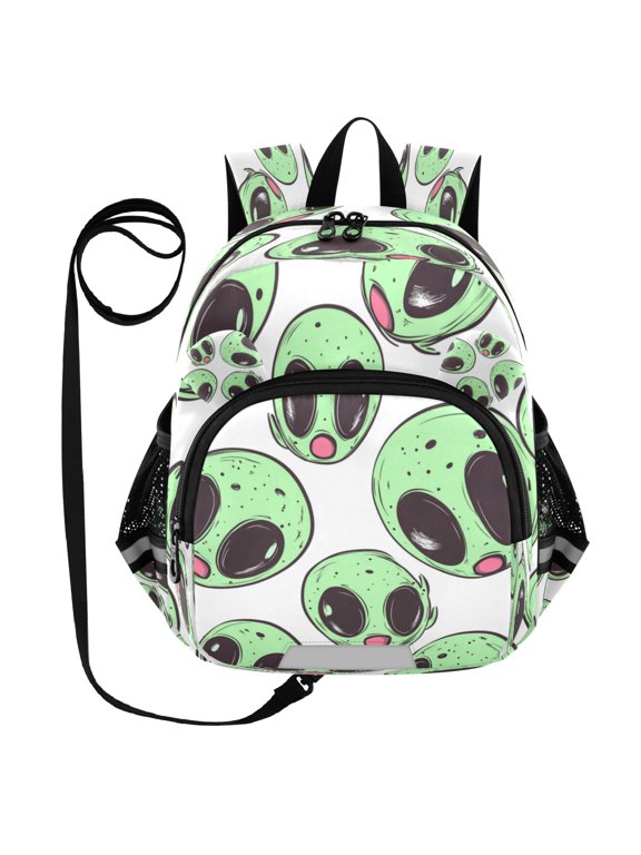 Adorable Ear-Print Backpack with Reflective Strip and Anti-Lost Leash Adjustable Shoulder Straps Mini Travel Backpack Cartoon Green Aliens