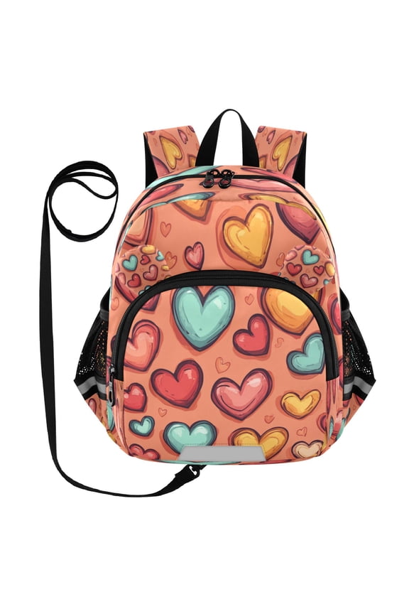 Adorable Ear-Print Backpack with Reflective Strip and Anti-Lost Leash Adjustable Shoulder Straps Mini Travel Backpack Cartoon Love Hearts