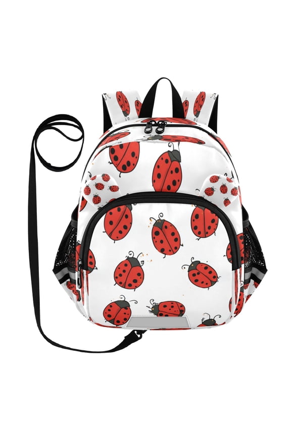 Adorable Ear-Print Backpack with Reflective Strip and Anti-Lost Leash Adjustable Shoulder Straps Mini Travel Backpack Cartoon Style Ladybugs
