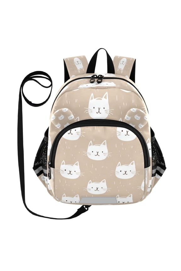 Adorable Ear-Print Backpack with Reflective Strip and Anti-Lost Leash Adjustable Shoulder Straps Mini Travel Backpack Cat Faces