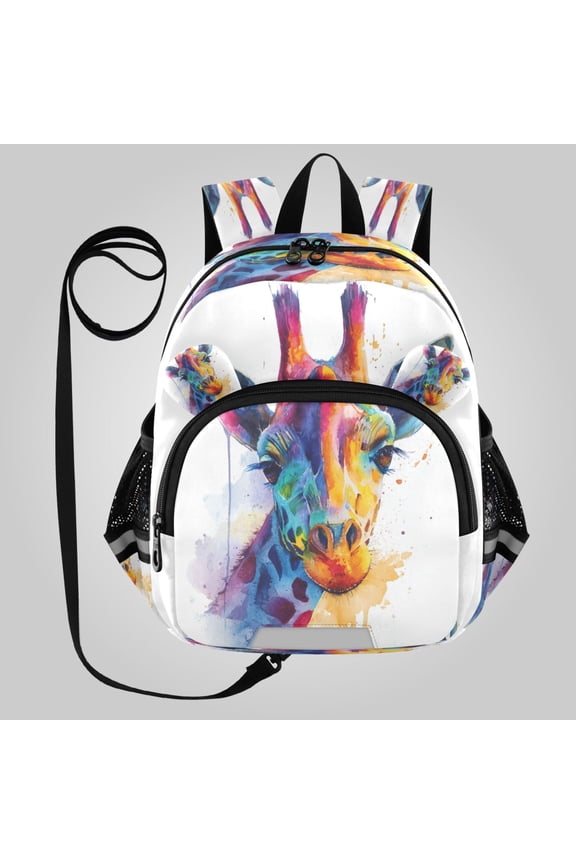Adorable Ear-Print Backpack with Reflective Strip and Anti-Lost Leash Adjustable Shoulder Straps Mini Travel Backpack Colorful Giraffe Pattern
