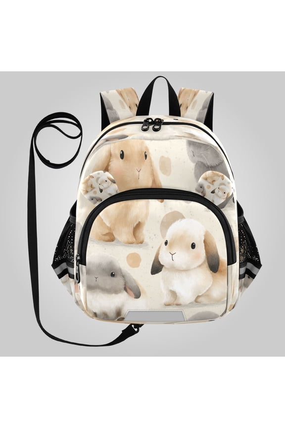 Adorable Ear-Print Backpack with Reflective Strip and Anti-Lost Leash Adjustable Shoulder Straps Mini Travel Backpack Creamy Lop Bunnies