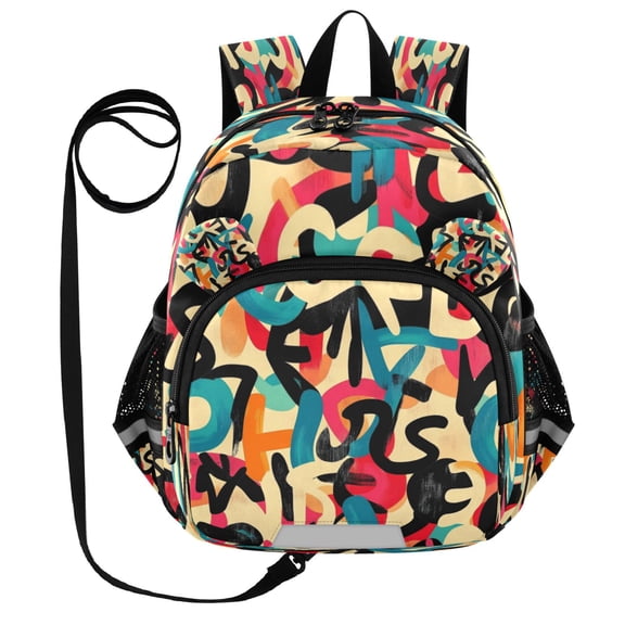 RMDQTR Adorable Ear-Print Backpack with Reflective Strip and Anti-Lost Leash Adjustable Shoulder Straps Mini Travel Backpack Creative Alphabet