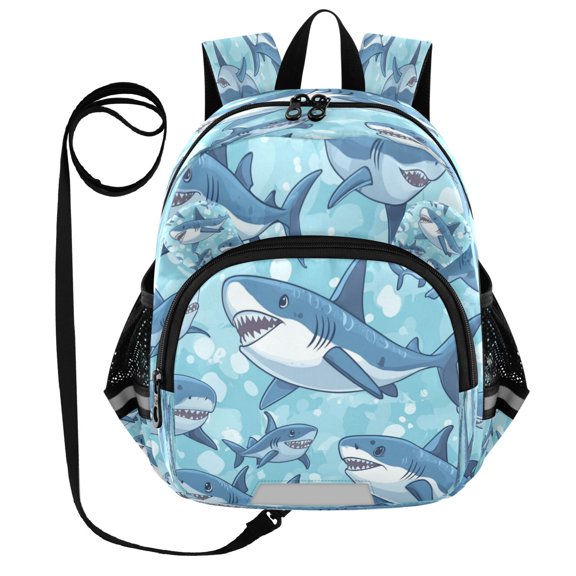 RMDQTR Adorable Ear-Print Backpack with Reflective Strip and Anti-Lost Leash Adjustable Shoulder Straps Mini Travel Backpack Cute Cartoon Sharks