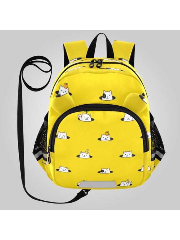Adorable Ear-Print Backpack with Reflective Strip and Anti-Lost Leash Adjustable Shoulder Straps Mini Travel Backpack Cute Cat Hole Pattern