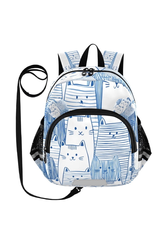 Adorable Ear-Print Backpack with Reflective Strip and Anti-Lost Leash Adjustable Shoulder Straps Mini Travel Backpack Cute Cat in Blue