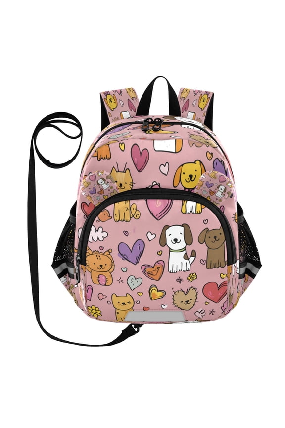 Adorable Ear-Print Backpack with Reflective Strip and Anti-Lost Leash Adjustable Shoulder Straps Mini Travel Backpack Cute Cats and Dogs