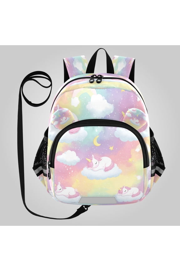 Adorable Ear-Print Backpack with Reflective Strip and Anti-Lost Leash Adjustable Shoulder Straps Mini Travel Backpack Cute Cloud Unicorn Print