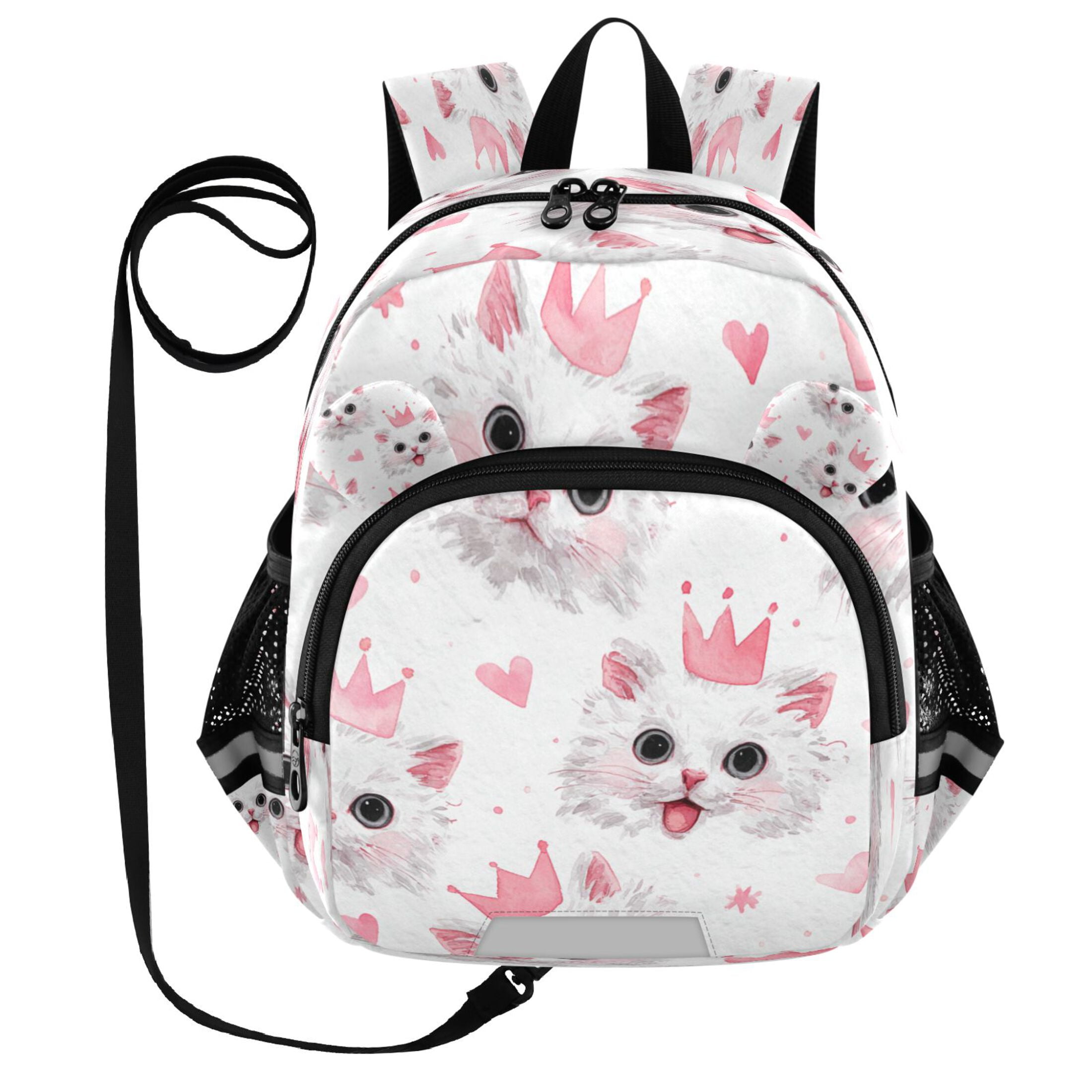 RMDQTR Adorable Ear-Print Backpack with Reflective Strip and Anti-Lost Leash Adjustable Shoulder Straps Mini Travel Backpack Cute Crown Cats