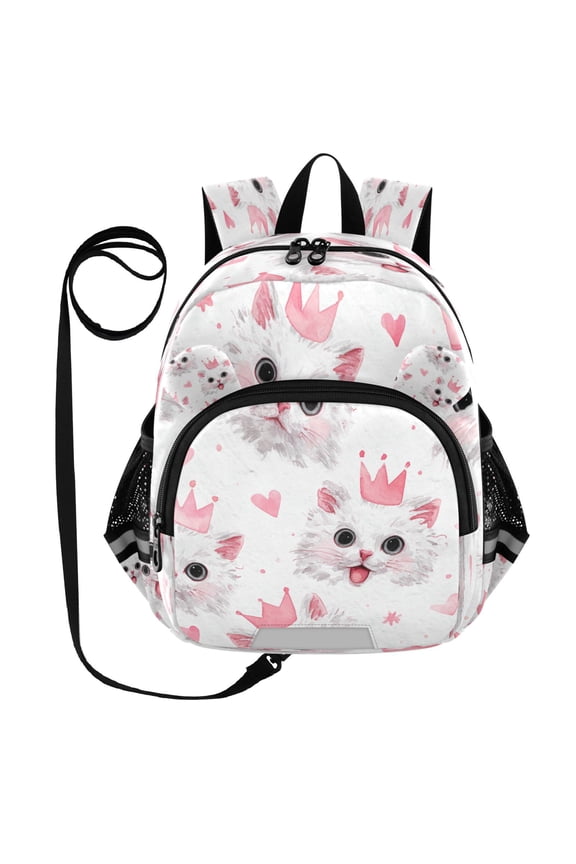 Adorable Ear-Print Backpack with Reflective Strip and Anti-Lost Leash Adjustable Shoulder Straps Mini Travel Backpack Cute Crown Cats