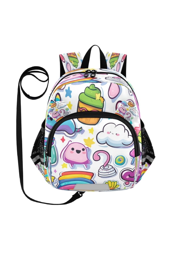Adorable Ear-Print Backpack with Reflective Strip and Anti-Lost Leash Adjustable Shoulder Straps Mini Travel Backpack Cute Ghost