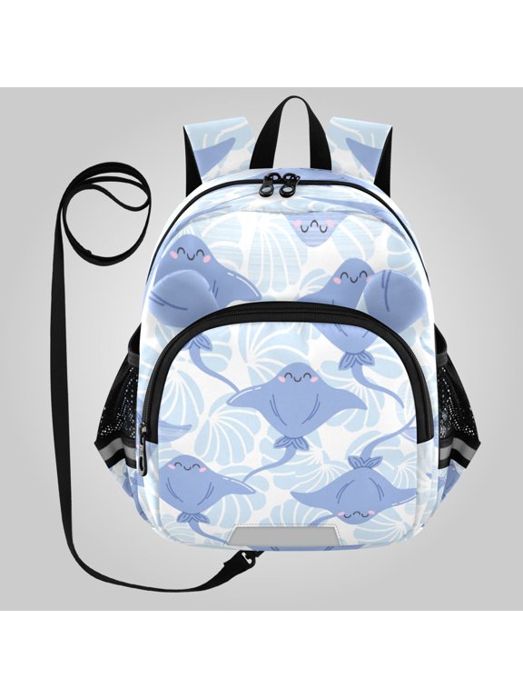Adorable Ear-Print Backpack with Reflective Strip and Anti-Lost Leash Adjustable Shoulder Straps Mini Travel Backpack Cute Ocean Stingray Art