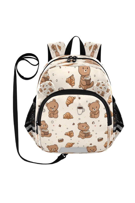 Adorable Ear-Print Backpack with Reflective Strip and Anti-Lost Leash Adjustable Shoulder Straps Mini Travel Backpack Cute Teddy Bear