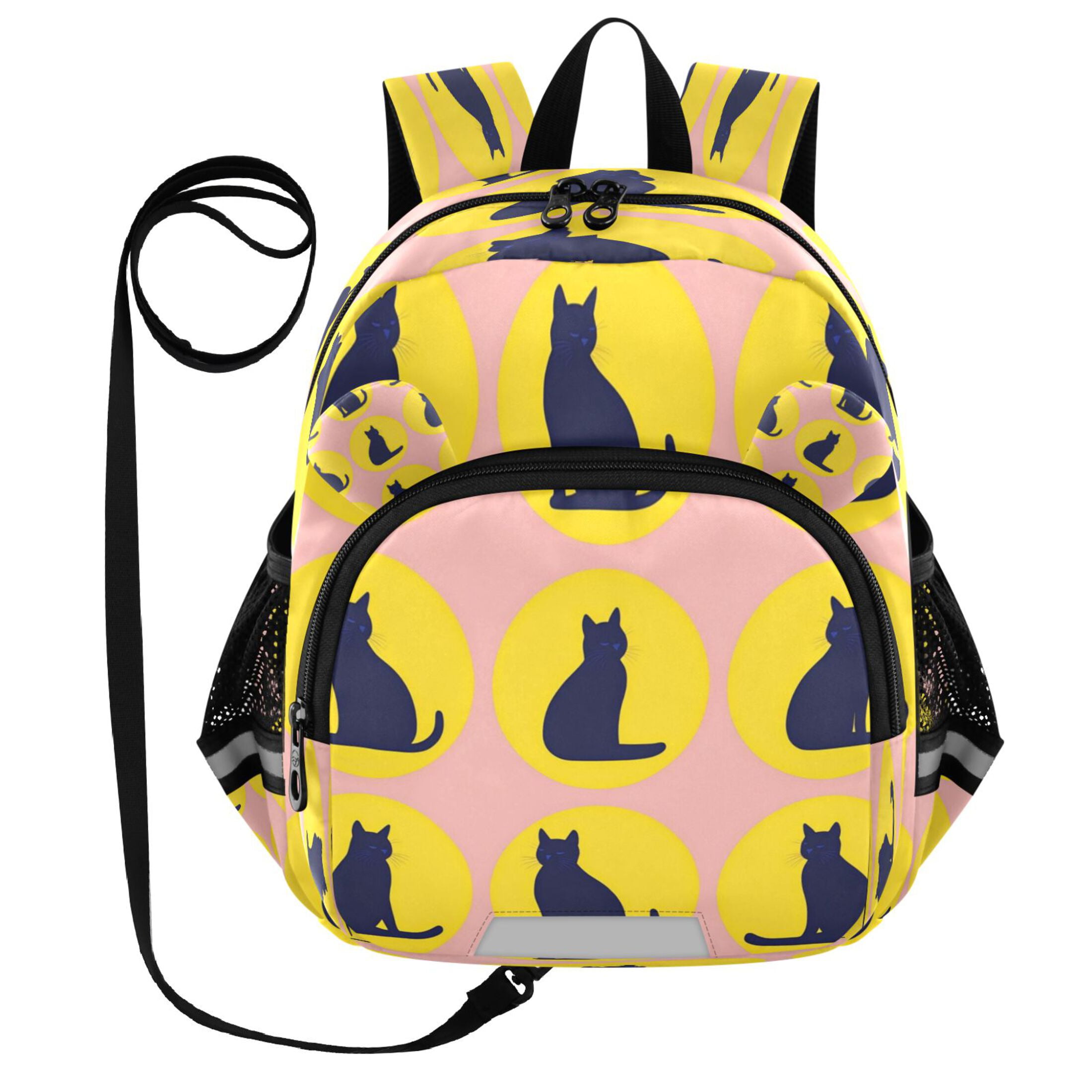 RMDQTR Adorable Ear-Print Backpack with Reflective Strip and Anti-Lost Leash Adjustable Shoulder Straps Mini Travel Backpack Dark Blue Cats