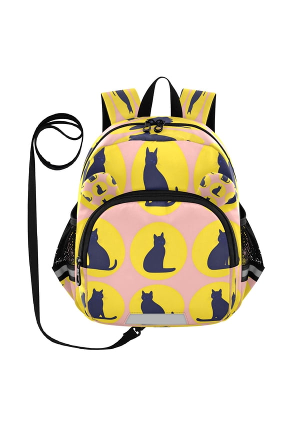 Adorable Ear-Print Backpack with Reflective Strip and Anti-Lost Leash Adjustable Shoulder Straps Mini Travel Backpack Dark Blue Cats