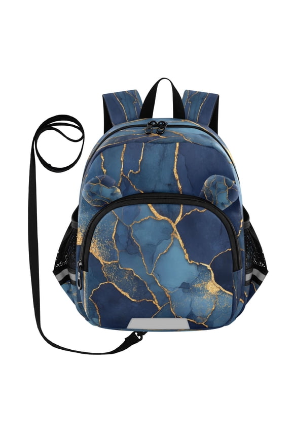 Adorable Ear-Print Backpack with Reflective Strip and Anti-Lost Leash Adjustable Shoulder Straps Mini Travel Backpack Dark Blue Marble Veins