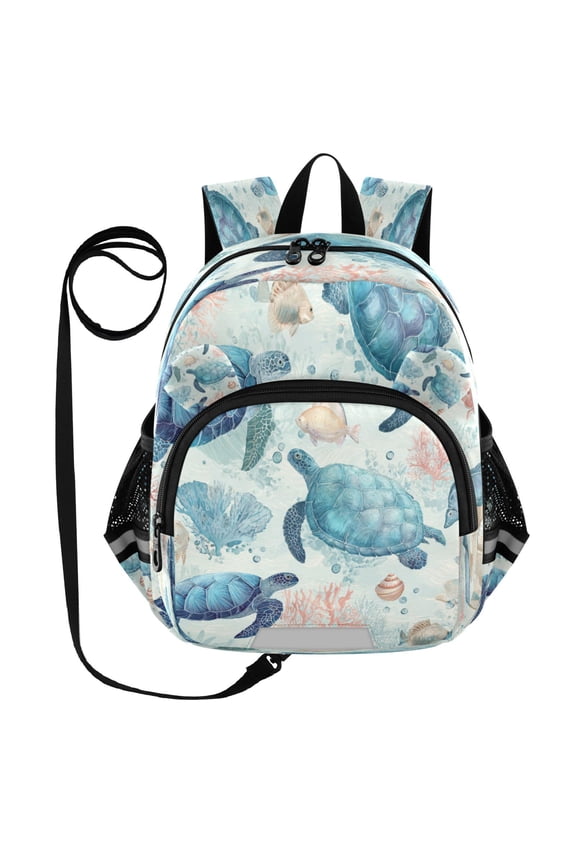 Adorable Ear-Print Backpack with Reflective Strip and Anti-Lost Leash Adjustable Shoulder Straps Mini Travel Backpack Deep Green Sea Turtles