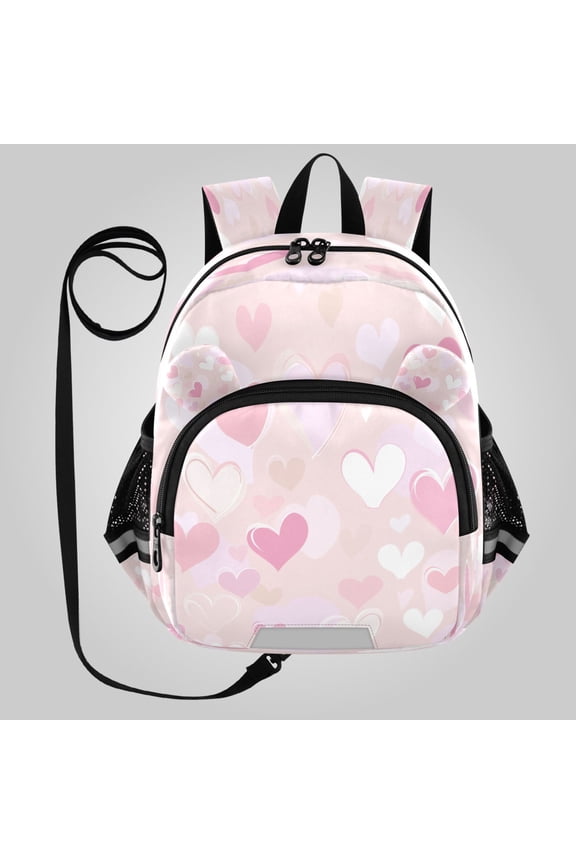 Adorable Ear-Print Backpack with Reflective Strip and Anti-Lost Leash Adjustable Shoulder Straps Mini Travel Backpack Dreamy Heart Confetti