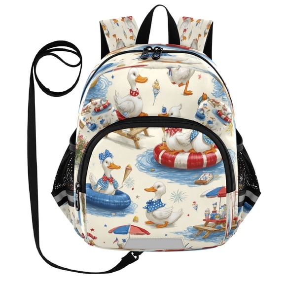 RMDQTR Adorable Ear-Print Backpack with Reflective Strip and Anti-Lost Leash Adjustable Shoulder Straps Mini Travel Backpack Duck Amusement Park