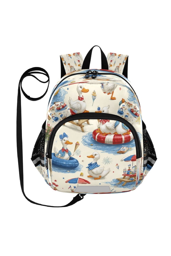 Adorable Ear-Print Backpack with Reflective Strip and Anti-Lost Leash Adjustable Shoulder Straps Mini Travel Backpack Duck Amusement Park