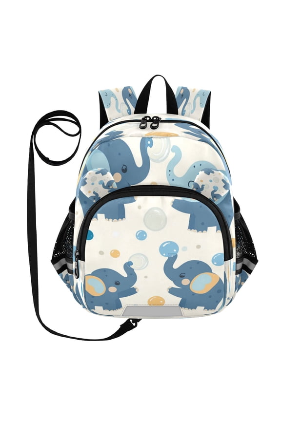 Adorable Ear-Print Backpack with Reflective Strip and Anti-Lost Leash Adjustable Shoulder Straps Mini Travel Backpack Elephants Play Bubbles
