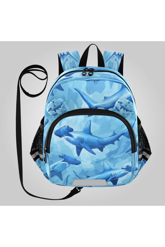 Adorable Ear-Print Backpack with Reflective Strip and Anti-Lost Leash Adjustable Shoulder Straps Mini Travel Backpack Hammerhead Shark Pattern