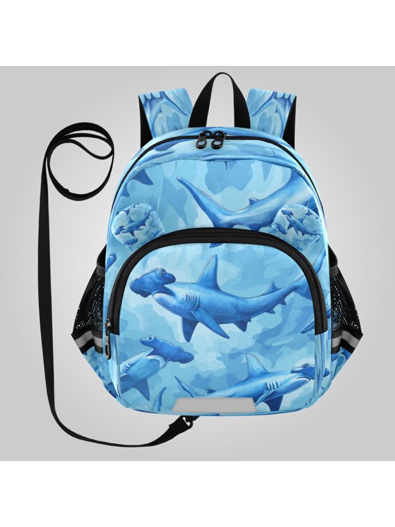 Adorable Ear-Print Backpack with Reflective Strip and Anti-Lost Leash Adjustable Shoulder Straps Mini Travel Backpack Hammerhead Shark Pattern