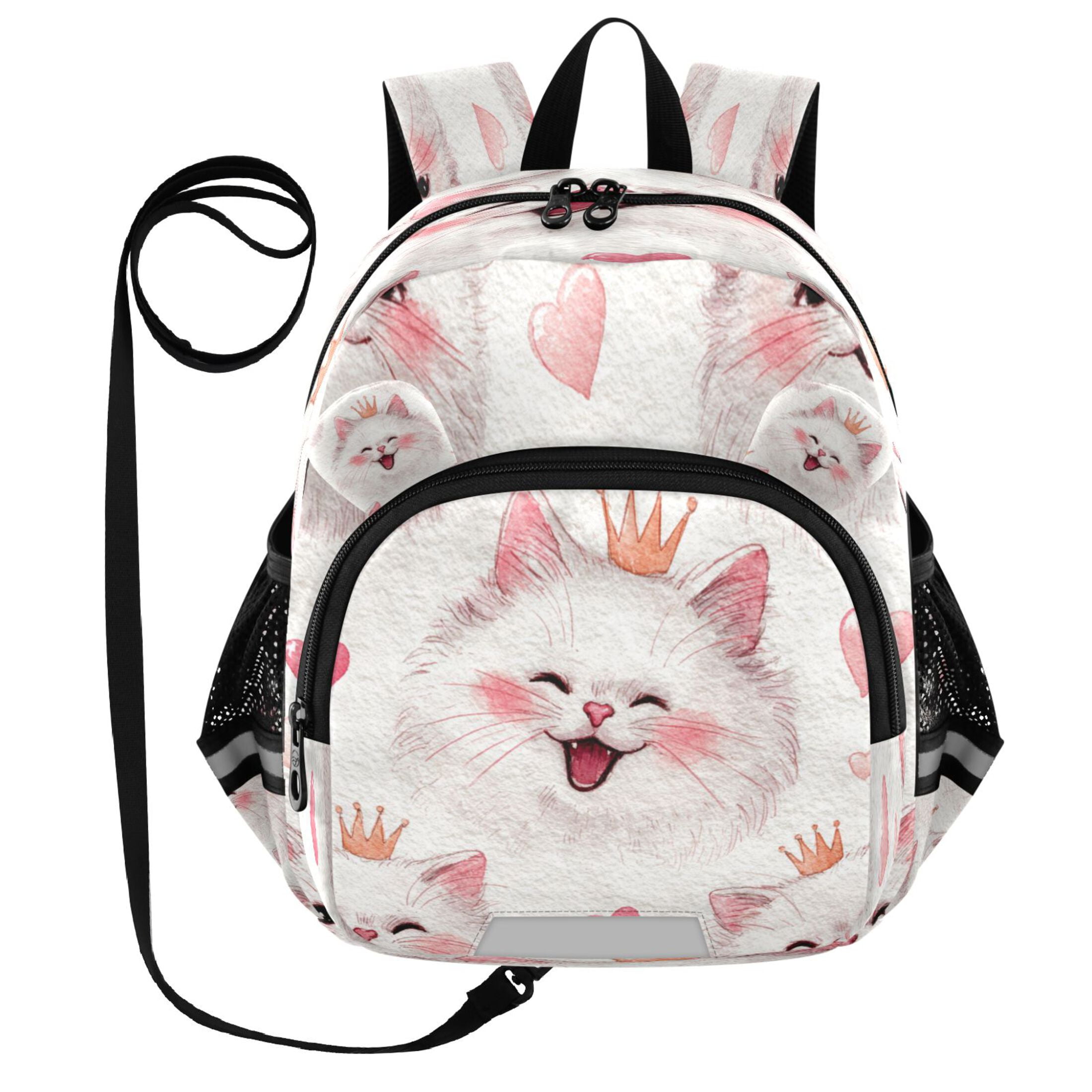 RMDQTR Adorable Ear-Print Backpack with Reflective Strip and Anti-Lost Leash Adjustable Shoulder Straps Mini Travel Backpack Happy Birthday Cats
