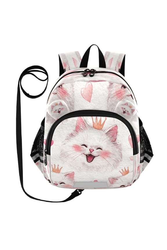 Adorable Ear-Print Backpack with Reflective Strip and Anti-Lost Leash Adjustable Shoulder Straps Mini Travel Backpack Happy Birthday Cats