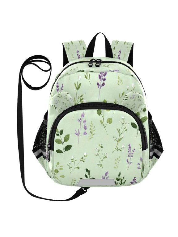 Adorable Ear-Print Backpack with Reflective Strip and Anti-Lost Leash Adjustable Shoulder Straps Mini Travel Backpack Herbs and Floral Pattern