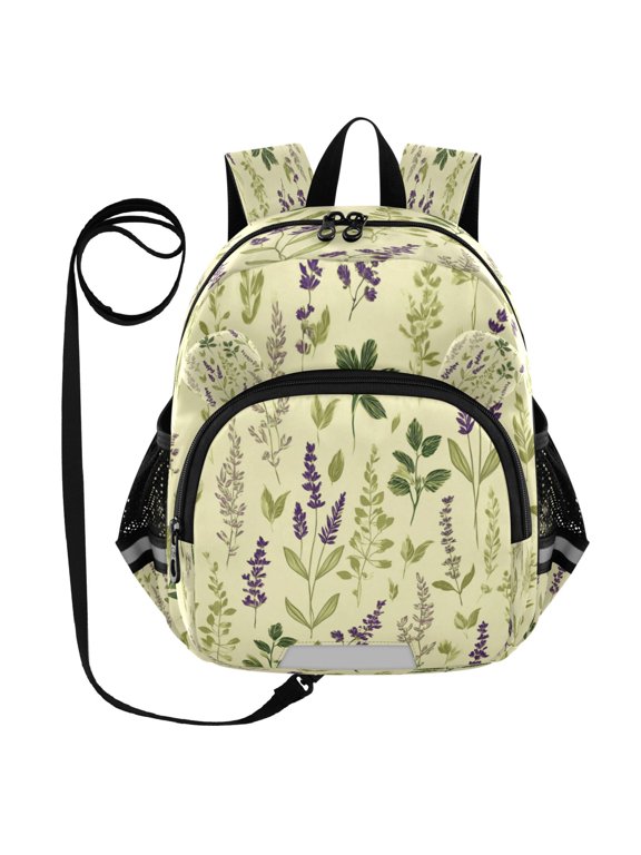 Adorable Ear-Print Backpack with Reflective Strip and Anti-Lost Leash Adjustable Shoulder Straps Mini Travel Backpack Herbs in Green