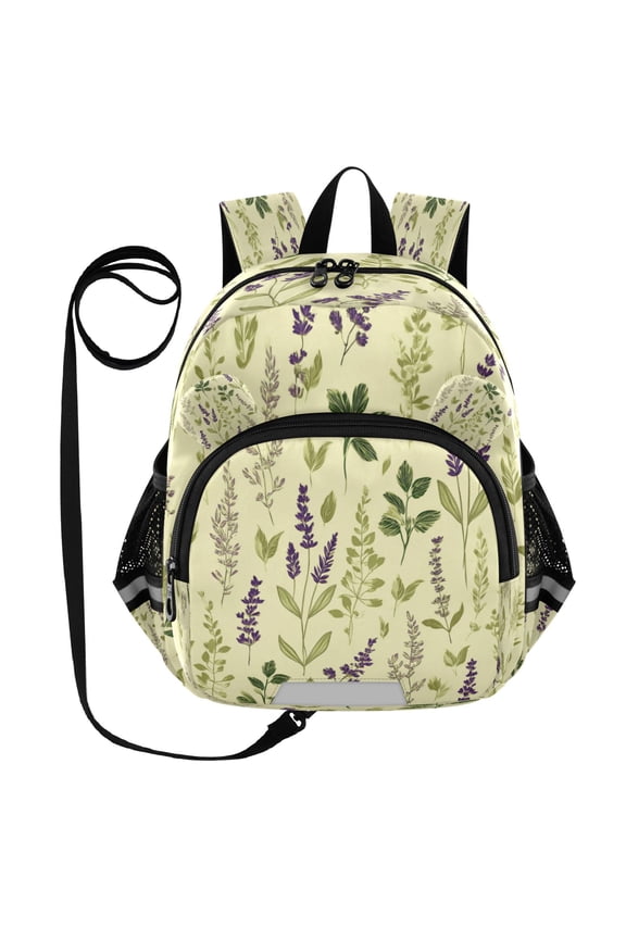 Adorable Ear-Print Backpack with Reflective Strip and Anti-Lost Leash Adjustable Shoulder Straps Mini Travel Backpack Herbs in Green