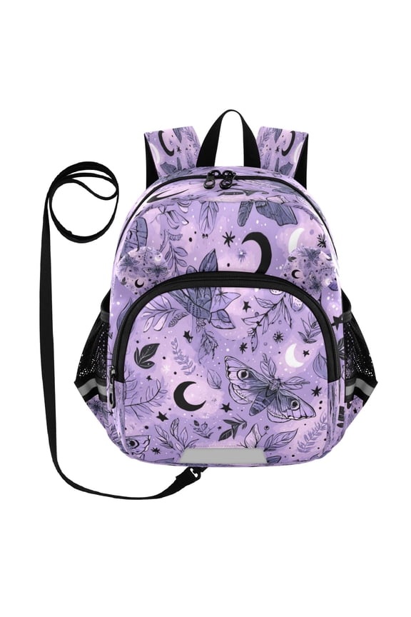 Adorable Ear-Print Backpack with Reflective Strip and Anti-Lost Leash Adjustable Shoulder Straps Mini Travel Backpack Lavender-colored Moths