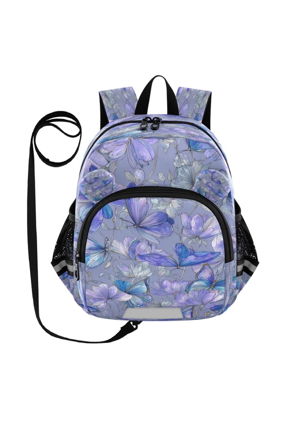 Adorable Ear-Print Backpack with Reflective Strip and Anti-Lost Leash Adjustable Shoulder Straps Mini Travel Backpack Lovely Blue Butterflies