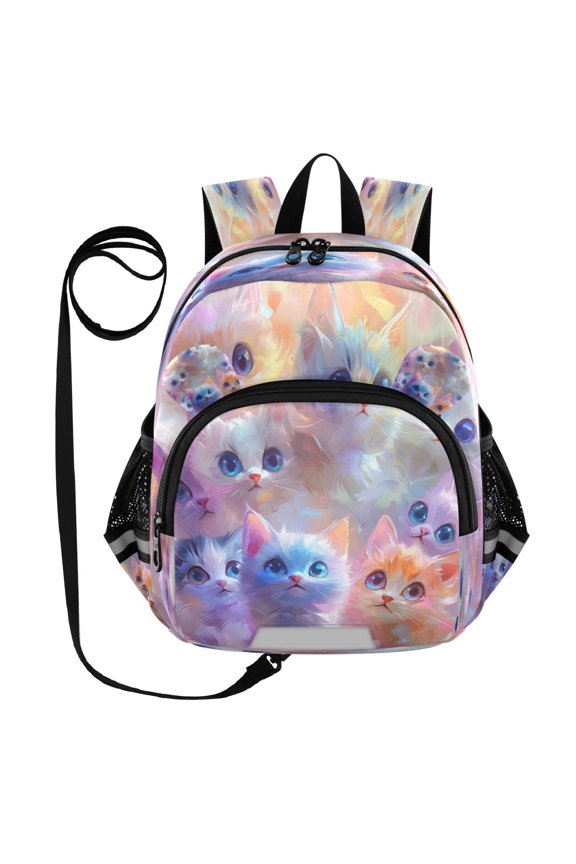 Adorable Ear-Print Backpack with Reflective Strip and Anti-Lost Leash Adjustable Shoulder Straps Mini Travel Backpack Lovely Cartoon Cats