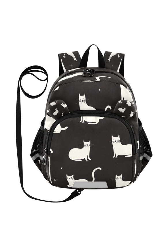 Adorable Ear-Print Backpack with Reflective Strip and Anti-Lost Leash Adjustable Shoulder Straps Mini Travel Backpack Lovely White Cats