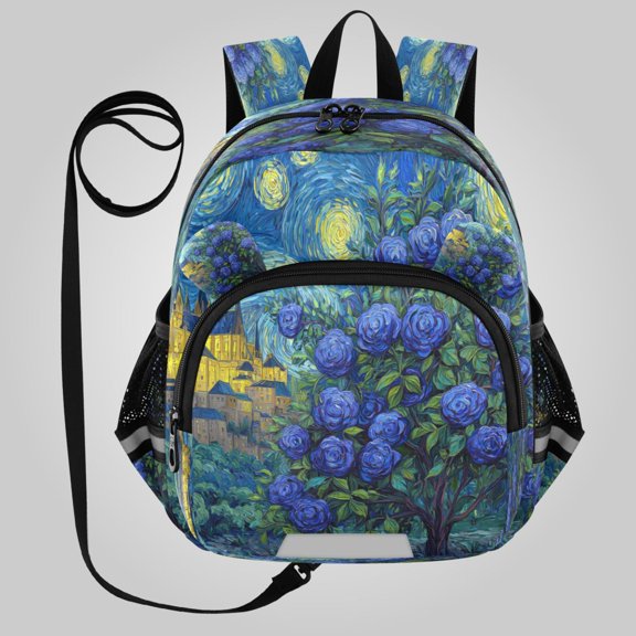 RMDQTR Adorable Ear-Print Backpack with Reflective Strip and Anti-Lost Leash Adjustable Shoulder Straps Mini Travel Backpack Midnight Rose Citadel