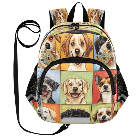 RMDQTR Adorable Ear-Print Backpack with Reflective Strip and Anti-Lost Leash Adjustable Shoulder Straps Mini Travel Backpack Nine-square Grid Dogs
