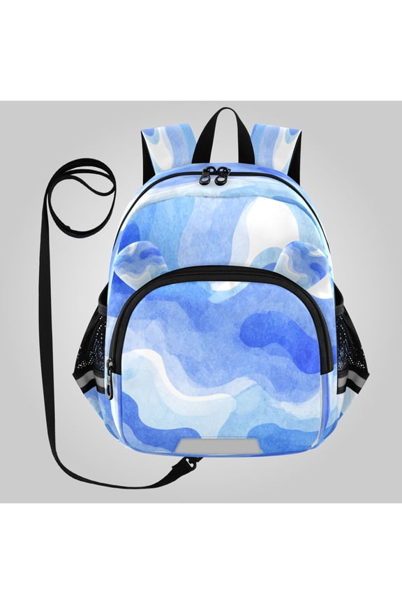 Adorable Ear-Print Backpack with Reflective Strip and Anti-Lost Leash Adjustable Shoulder Straps Mini Travel Backpack Ocean Wave Texture Print