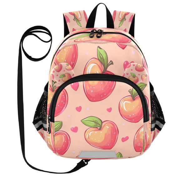 RMDQTR Adorable Ear-Print Backpack with Reflective Strip and Anti-Lost Leash Adjustable Shoulder Straps Mini Travel Backpack Peach with Hearts