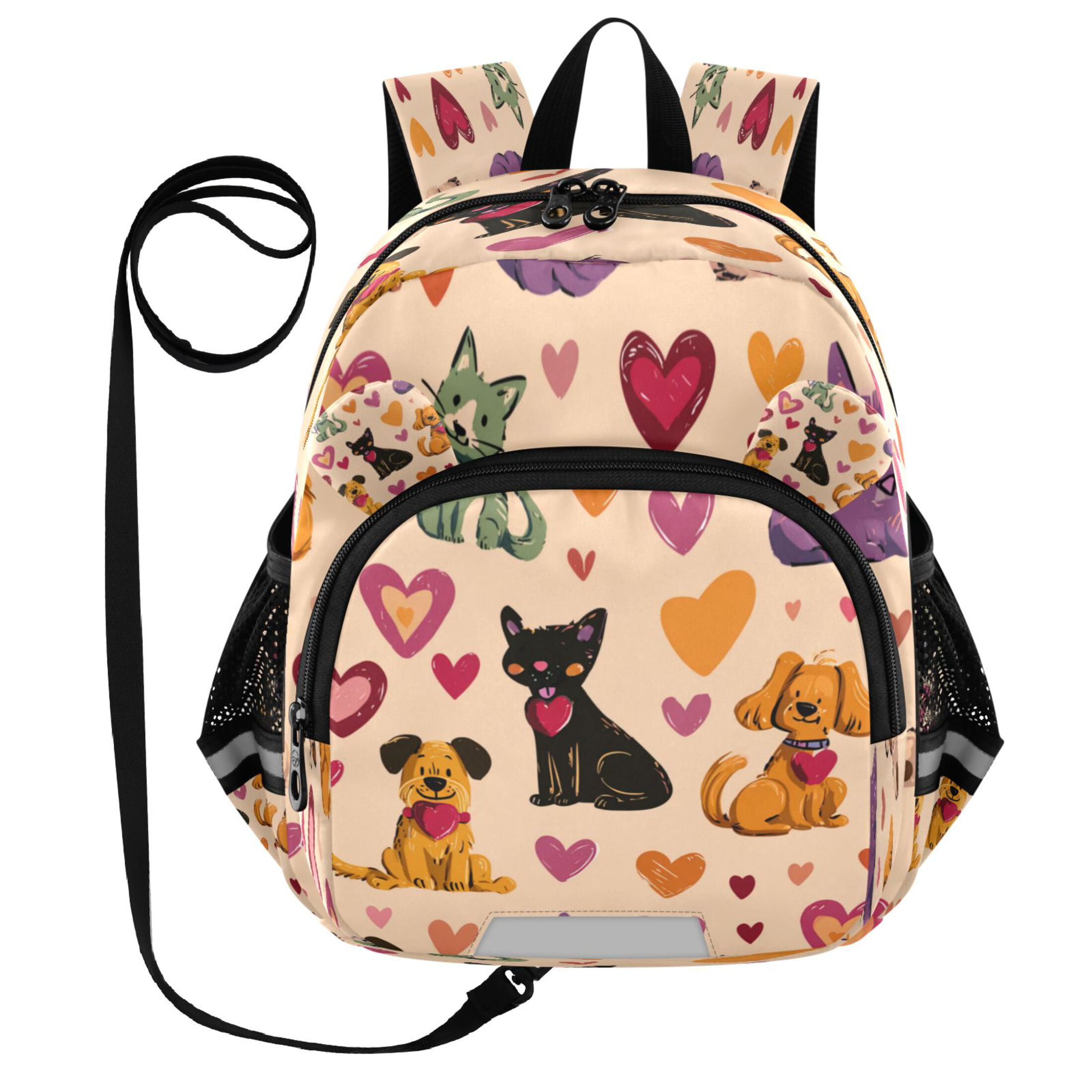 RMDQTR Adorable Ear-Print Backpack with Reflective Strip and Anti-Lost Leash Adjustable Shoulder Straps Mini Travel Backpack Playful Cats and Dogs