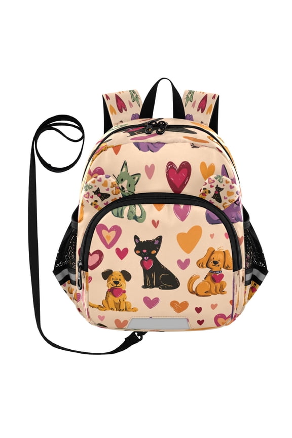 Adorable Ear-Print Backpack with Reflective Strip and Anti-Lost Leash Adjustable Shoulder Straps Mini Travel Backpack Playful Cats and Dogs