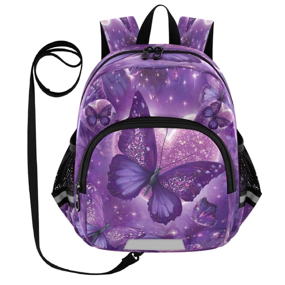 RMDQTR Adorable Ear-Print Backpack with Reflective Strip and Anti-Lost Leash Adjustable Shoulder Straps Mini Travel Backpack Purple Diamond Butterfly