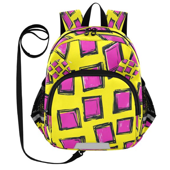 RMDQTR Adorable Ear-Print Backpack with Reflective Strip and Anti-Lost Leash Adjustable Shoulder Straps Mini Travel Backpack Purple Squares