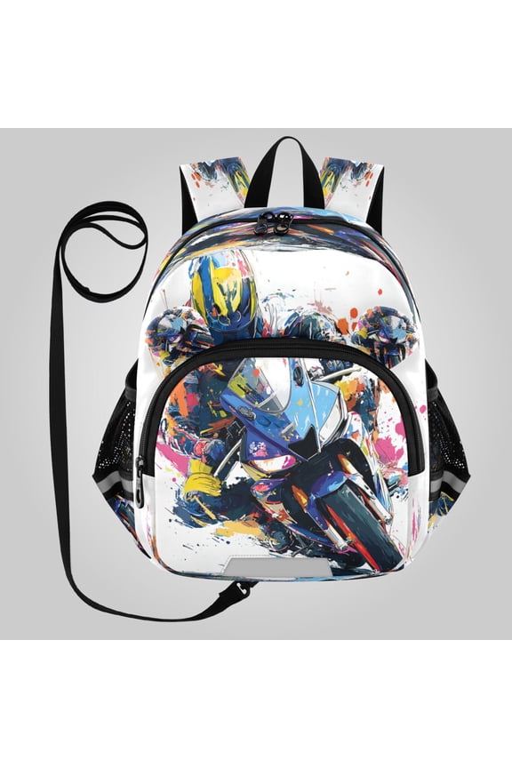Adorable Ear-Print Backpack with Reflective Strip and Anti-Lost Leash Adjustable Shoulder Straps Mini Travel Backpack Racing Splash Pattern