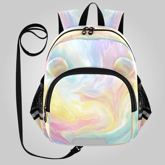 RMDQTR Adorable Ear-Print Backpack with Reflective Strip and Anti-Lost Leash Adjustable Shoulder Straps Mini Travel Backpack Rainbow Liquid Vortex